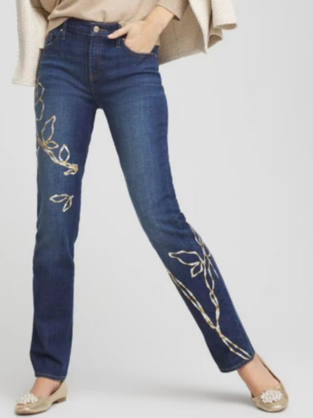 Sequins Rose Girlfriend Slim-Leg Jeans Size 2 12/L Chico's